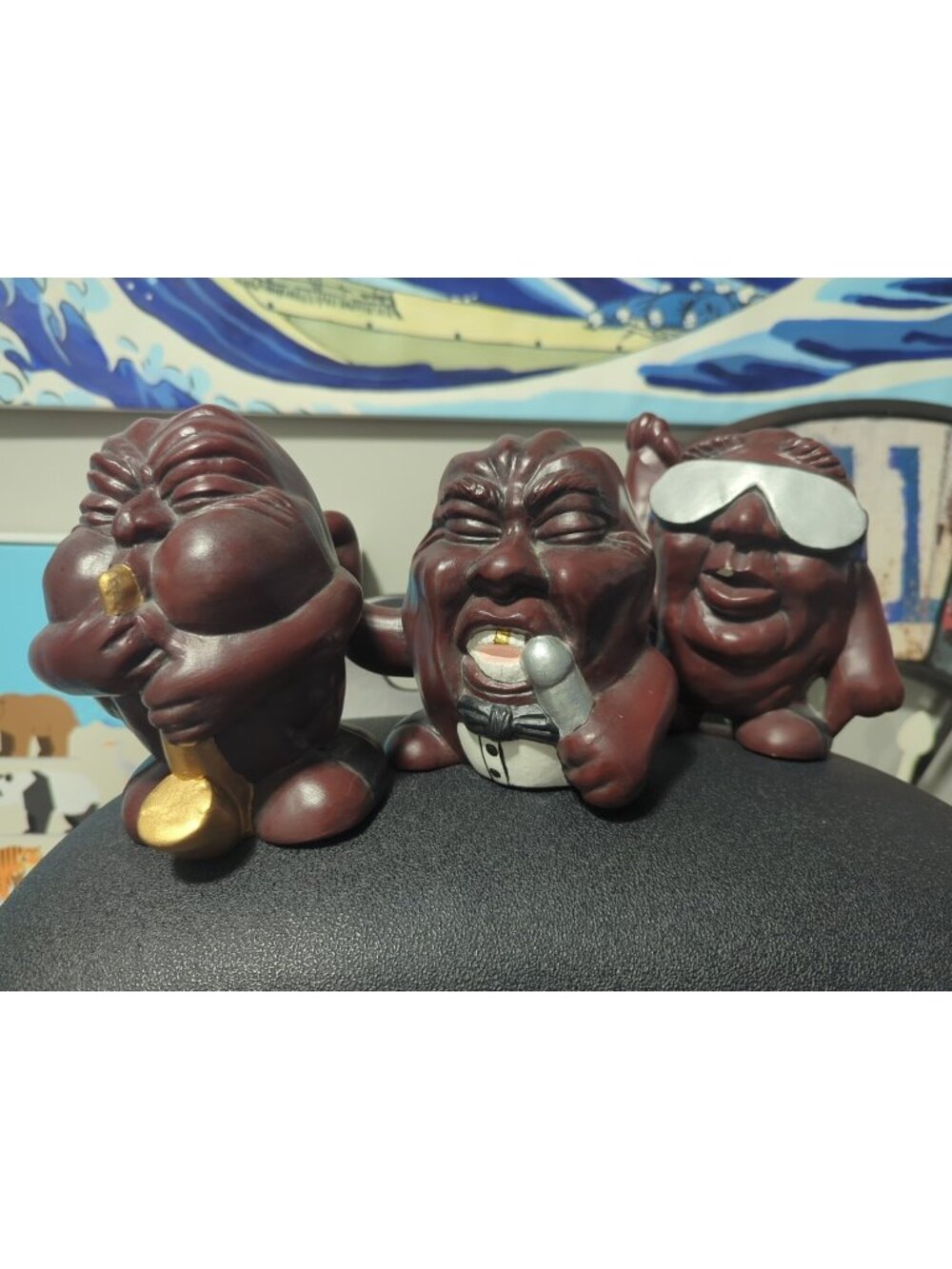 3 Vintage California Raisins 1980s ceramic statue set